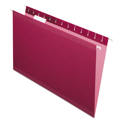 Colored Reinforced Hanging Folders, Legal Size, 1-5-cut Tab, Burgundy, 25-box