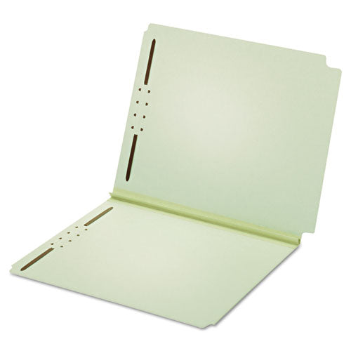 Dual Tab Pressboard Folder With Two Fasteners, Straight Tab, Letter Size, Light Green, 25-box