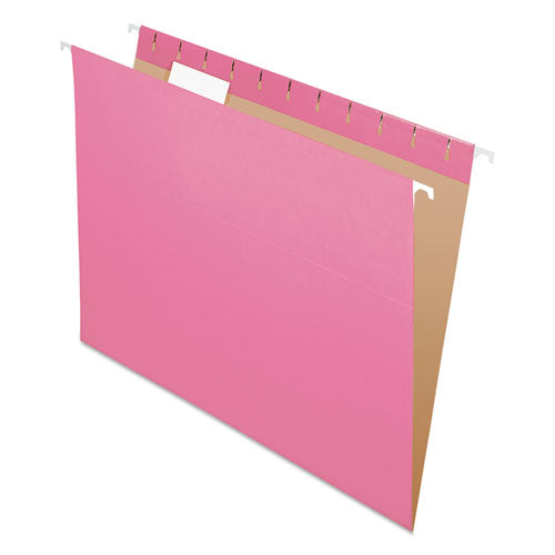 Colored Hanging Folders, Letter Size, 1-5-cut Tab, Pink, 25-box