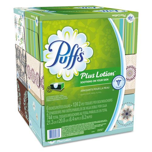 Plus Lotion Facial Tissue, 2-ply, White, 124 Sheets-box, 6 Boxes-pack, 4 Packs-carton