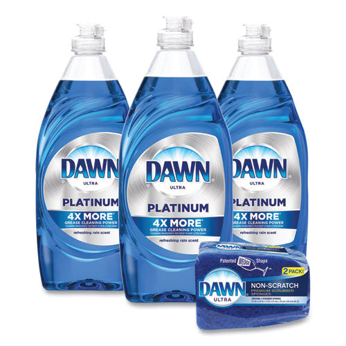 Platinum Liquid Dish Detergent, Refreshing Rain Scent, (3) 24 Oz Bottles Plus (2) Sponges-carton