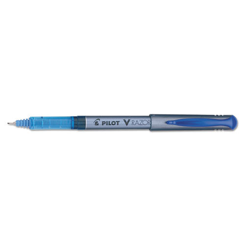 V Razor Point Liquid Ink Stick Marker Pen, 0.5mm, Blue Ink, Gray Barrel, Dozen