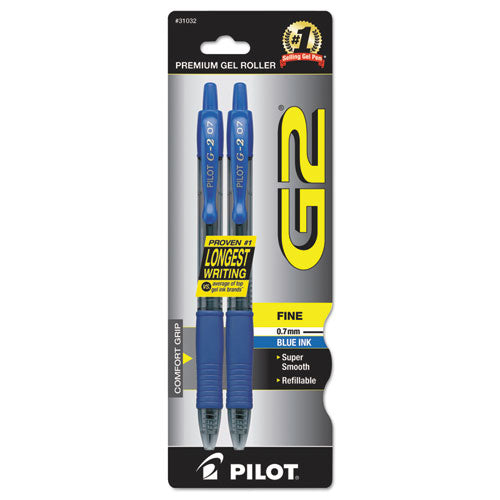 G2 Premium Retractable Gel Pen, 0.7 Mm, Blue Ink, Smoke Barrel, 2-pack