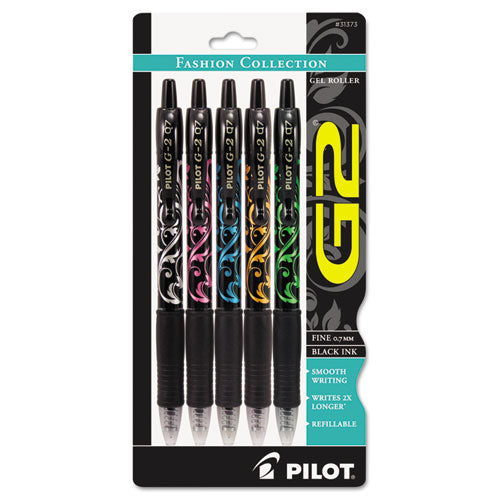 G2 Fashion Premium Retractable Gel Pen, 0.7mm, Black Ink, Assorted Barrel, 5-set