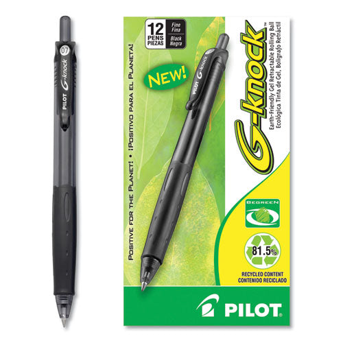 G-knock Begreen Retractable Gel Pen, Fine 0.7mm, Black Ink-barrel, Dozen