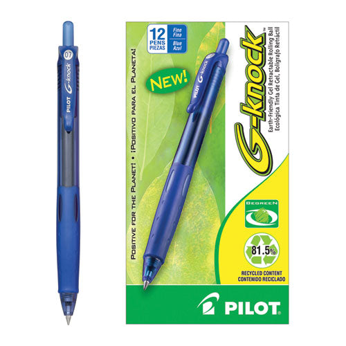 G-knock Begreen Retractable Gel Pen, Fine 0.7mm, Blue Ink-barrel, Dozen