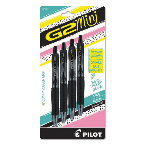 G2 Mini Retractable Gel Pen, Fine 0.7mm, Black Ink-barrel, 4-pack