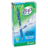 B2p Bottle-2-pen Retractable Ballpoint Pen, 0.7mm, Blue Ink, Translucent Blue Barrel, Dozen