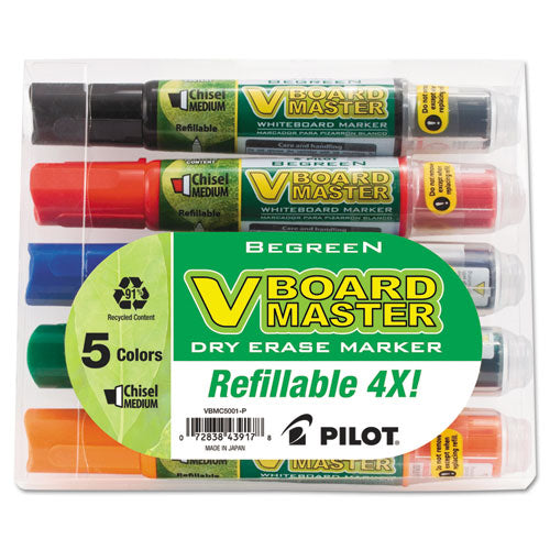 Begreen V Board Master Dry Erase Marker, Medium Chisel Tip, Assorted Colors, 5-pack