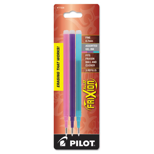 Refill For Pilot Frixion, Frixion Ball, Frixion Clicker And Frixion Lx Gel Pens, Fine Point, Assorted Ink Colors, 3-pack