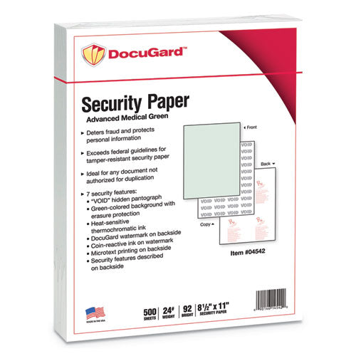 Medical Security Papers, 24lb, 8.5 X 11, Green, 500-ream