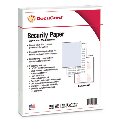 Medical Security Papers, 24lb, 8.5 X 11, Blue, 500-ream