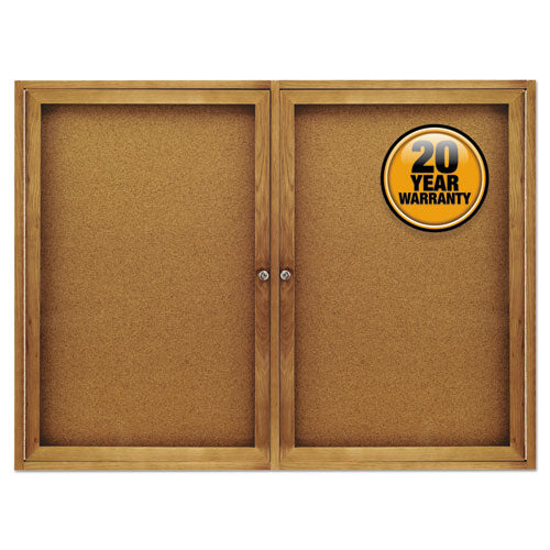 Enclosed Bulletin Board, Natural Cork-fiberboard, 48 X 36, Oak Frame