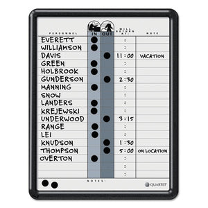 Employee In-out Board, Porcelain, 11 X 14, Gray, Black Plastic Frame