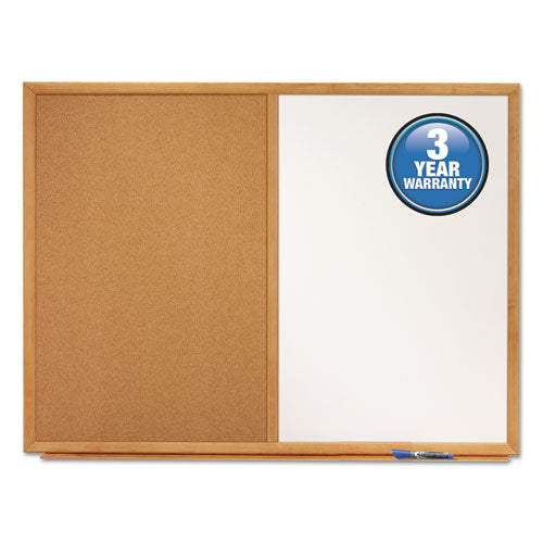 Bulletin-dry-erase Board, Melamine-cork, 36 X 24, White-brown, Oak Finish Frame