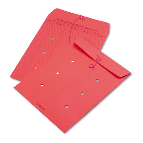 Colored Paper String And Button Interoffice Envelope, #97, One-sided Five-column Format, 10 X 13, Red, 100-box