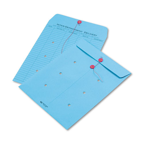 Colored Paper String And Button Interoffice Envelope, #97, One-sided Five-column Format, 10 X 13, Blue, 100-box