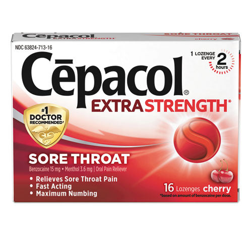 Exta Strength Sore Throat Lozenge, Cherry, 16-box, 24 Boxes-carton