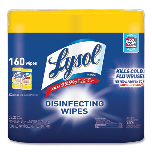 Disinfecting Wipes, 7 X 7.25, Lemon And Lime Blossom, 80 Wipes-canister, 2 Canisters-pack, 3 Packs-carton