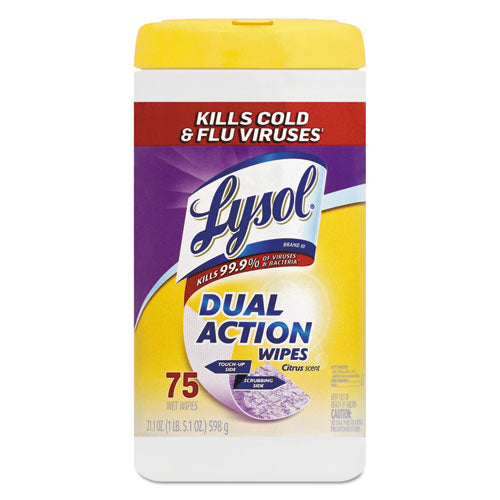 Dual Action Disinfecting Wipes, Citrus, 7 X 8, 75-canister, 6-carton