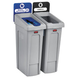 Slim Jim Recycling Station Kit, 69 Gal, 3-stream Landfill-paper-bottles-cans