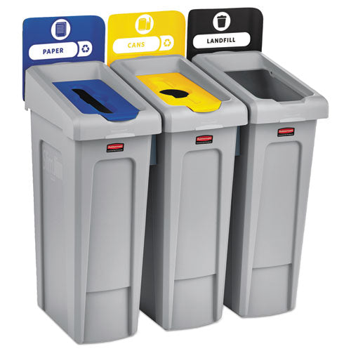 Slim Jim Recycling Station Kit, 69 Gal, 3-stream Landfill-paper-bottles-cans