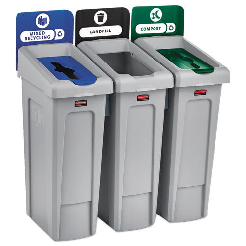 Slim Jim Recycling Station Kit, 69 Gal, 3-stream Landfill-mixed Recycling