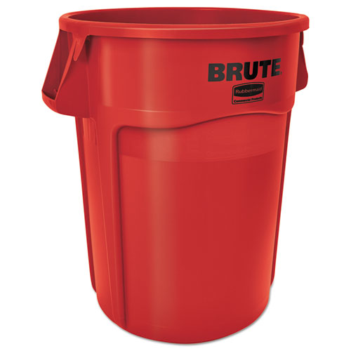 Brute Vented Trash Receptacle, Round, 44 Gal, Red, 4-carton