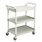 Economy Plastic Cart, Three-shelf, 18.63w X 33.63d X 37.75h, Platinum