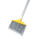 Angled Large Broom, Poly Bristles, 46 7-8" Metal Handle, Yellow-gray