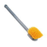 Long Handle Scrub, 8" Plastic Handle, Gray Handle W-yellow Bristles
