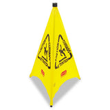 Multilingual "caution" Pop-up Safety Cone, 3-sided, Fabric, 21 X 21 X 20, Yellow