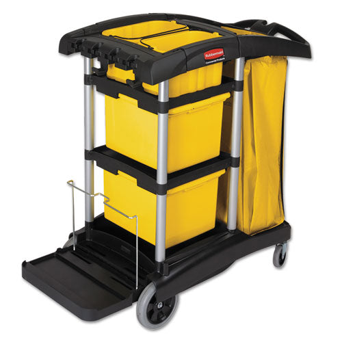 Hygen M-fiber Healthcare Cleaning Cart, 22w X 48.25d X 44h, Black-yellow-silver