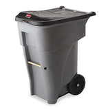 Brute Rollout Heavy-duty Waste Container, Square, Polyethylene, 95 Gal, Gray
