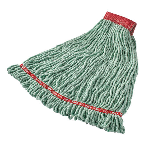 Web Foot Shrinkless Looped-end Wet Mop Head, Cotton-synthetic, Large, Green, 5