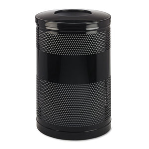 Classics Perforated Open Top Receptacle, Round, Steel, 51 Gal, Black