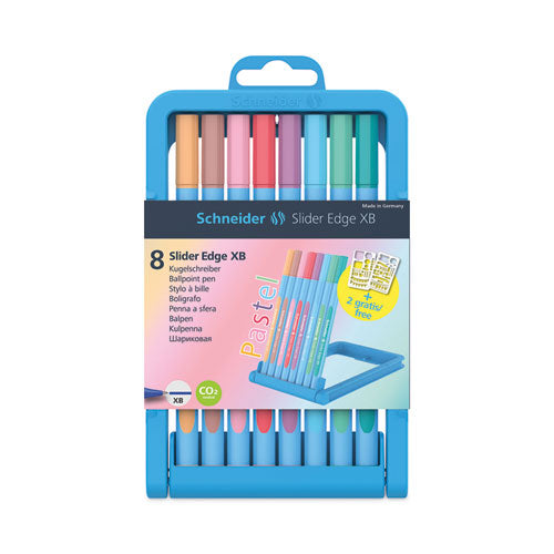 Slider Edge Xb Pastel Ballpoint Pens W-stand, Stick, Extra-bold 1.4 Mm, Eight Assorted Ink Colors, Blue-assorted Color Barrel