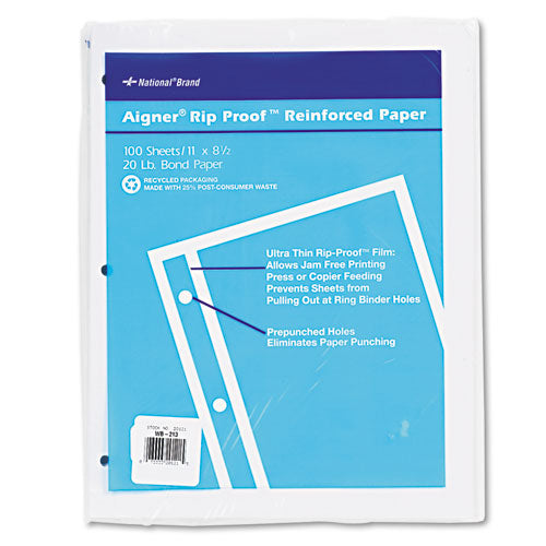 Rip Proof Reinforced Filler Paper, 3-hole, 8.5 X 11, Unruled, 100-pack