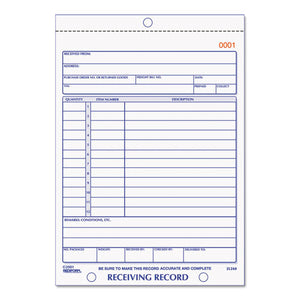 Receiving Record Book, 5 9-16 X 7 15-16, Three-part Carbonless, 50 Sets-book