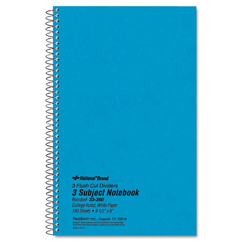 Three-subject Wirebound Notebooks, 3 Subjects, Medium-college Rule, Blue Cover, 9.5 X 6, 150 Sheets