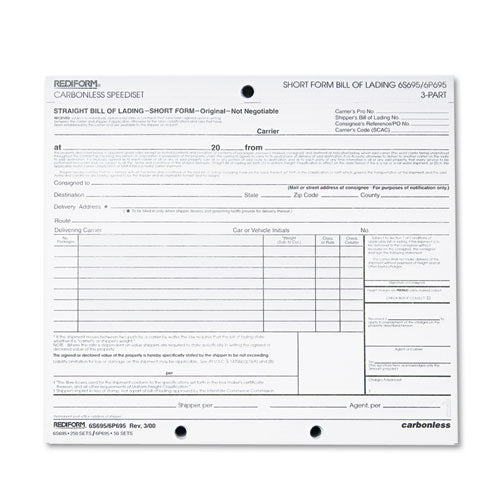 Bill Of Lading, Short Form, 7 X 8 1-2, Three-part, 50 Loose Form Sets-pack