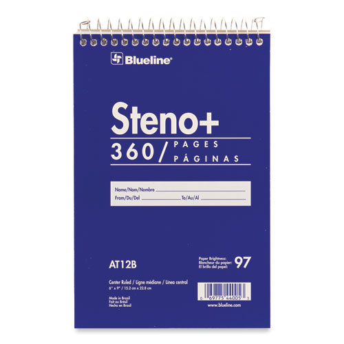 High-capacity Steno Pad, Medium-college Rule, Blue Cover, 180 White 6 X 9 Sheets