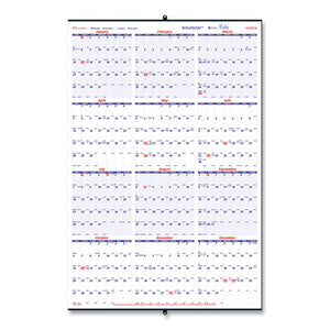 Yearly Wall Calendar, 24 X 36, White/blue Sheets, 12-month (jan To Dec): 2024