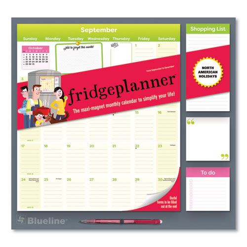 Fridge Planner Magnetized Monthly Calendar With Pads + Pencil, 14 X 13.5, Yellow/green Sheets, 16-month (sept-dec): 2024-2025