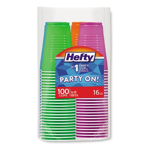Easy Grip Disposable Plastic Party Cups, 16 Oz, Assorted, 100-pack, 4pk-carton