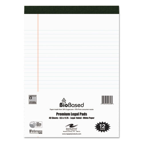 Usda Bio-preferred Legal Pad, Wide-legal Rule, 8.5 X 11.75, White, 40 Sheets, 12-pack