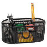 Mesh Pencil Cup Organizer, Four Compartments, Steel, 9 1-3 X 4 1-2 X 4, Black