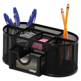 Mesh Pencil Cup Organizer, Four Compartments, Steel, 9 1-3 X 4 1-2 X 4, Black