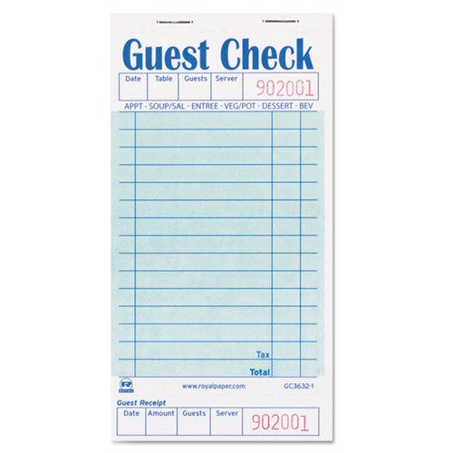 Guest Check Book, 3 1-2 X 6 7-10, 50-book, 50 Books-carton