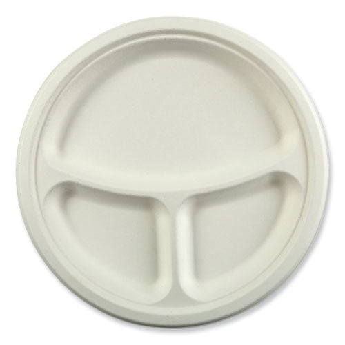 Bagasse Pfas-free Dinnerware, 3-compartment Plate, 10.24